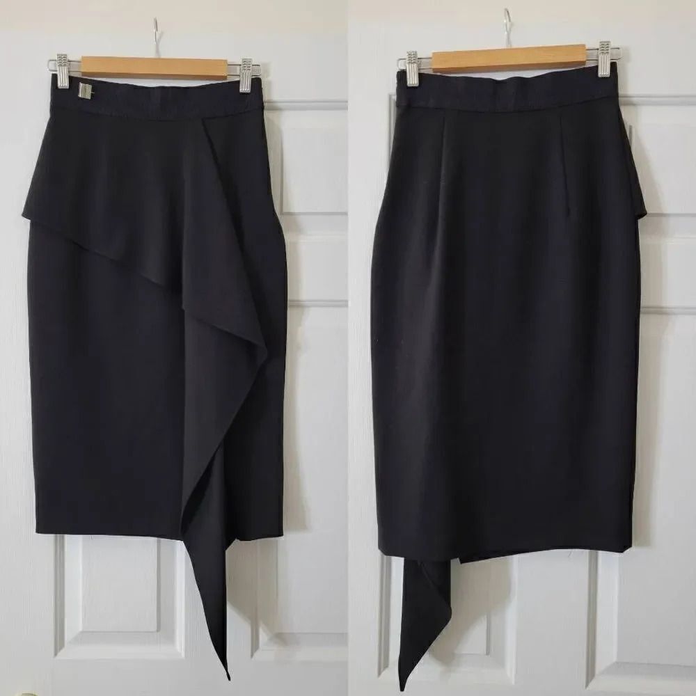 MILLY CADY CASCADE MIDI SKIRT BLACK SIZE 2